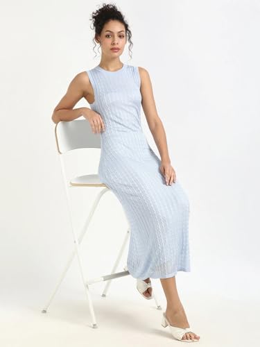 Tommy Hilfiger Viscose Round Neck Bodycon Dress Breezy Blue