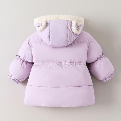 Hopscotch Girls Full Sleeves Lilac Hooded Puffer Jacket with Fur Trim For Ages(18-24 Months)