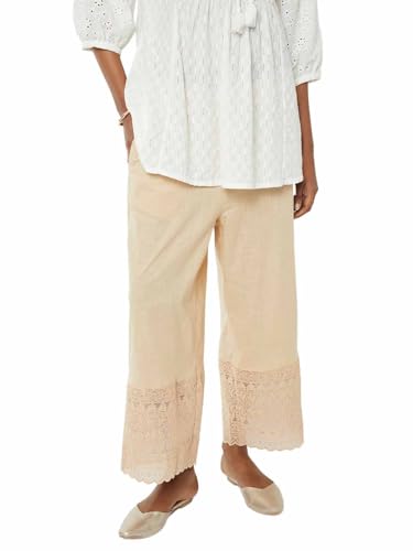 Max Women Embroidered Hem Palazzos (Beige_S)