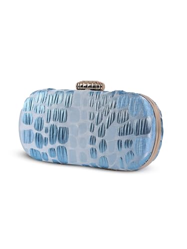 THE TAN CLAN Coral Long Clutch Bag for Women | Elongated Evening Bag | Blue Colour | Party & Wedding Clutch Purse