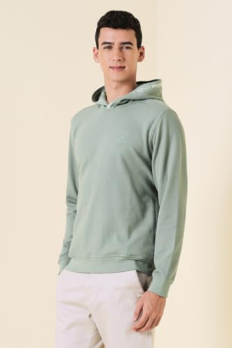 Men Green Hooded Neck Full Sleeves Casual Sweatshirt