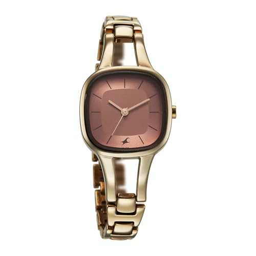 Fastrack Chrome K Quartz Analog with Peach Dial Titanium Brass Solid Strap Watch for Women - 6147QM02