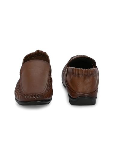 HITZ Men's Tan Leather Slip-On Comfort Loafer Shoes - 10