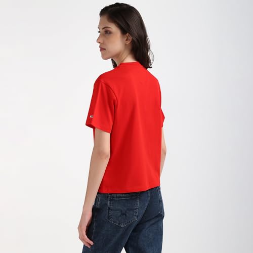 Tommy Hilfiger Women Red Printed Cotton Short Sleeve T-Shirt