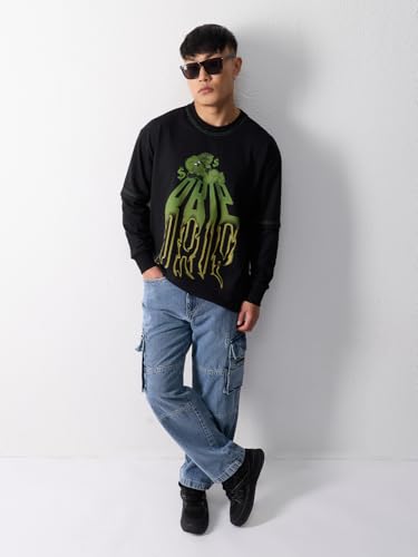 The Souled Store Richie Rich: Drip Men and Boys Long Sleeves Round Neck Black Graphic Printed Casual Lightweight Drop Shoulder Streetwear Trendy Oversized Full Sleeve T-Shirt