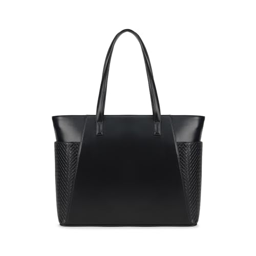 Fastrack Gridlock Tote | Woven Faux-Leather Women's Handbag | Laptop Tote with Textured Side Pockets & Gold Hardware