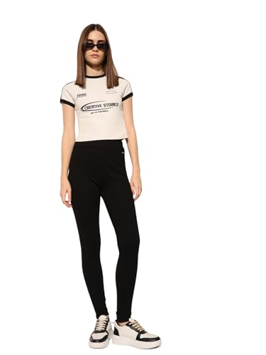 ONLY Women's Solid Skinny Fit High-Rise Black Leggings