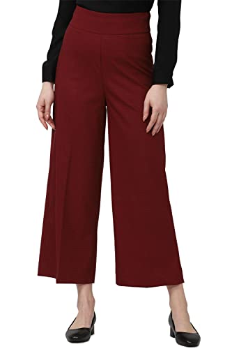 Women Maroon Solid Casual Regular Fit Trousers