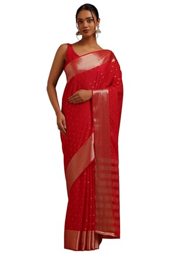 Soch Womens Red Georgette Zari Woven Saree