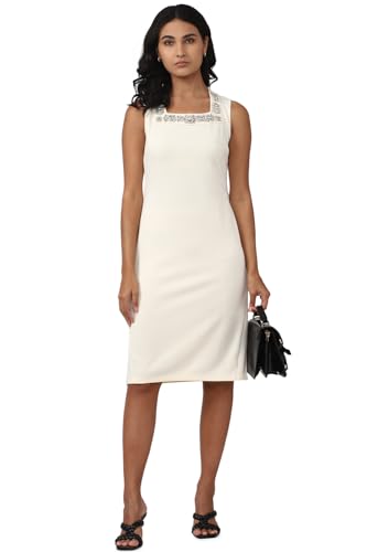 Van Heusen Women's Polyester Shift Knee-Length Dress (VWDRERGFD03275_Cream