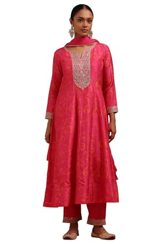 Soch Womens Fuchsia Dola Silk Embroidered Suit Set With Sequins