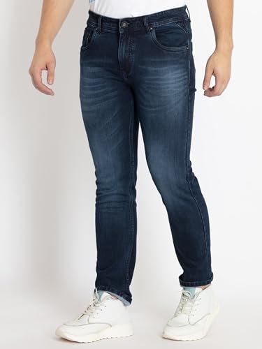 Status Quo Mens Straight Slim Fit Dark Washed Denim