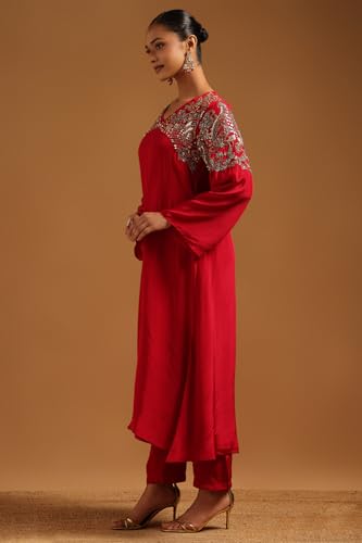 Soch Womens Fuchsia Crepe Embellished Co-Ords Set With Beads And Stones