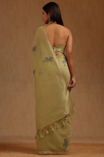 Soch Womens Light Green Chanderi Woven Design Saree