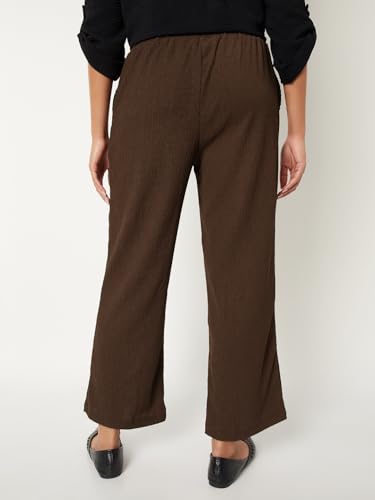 Max Women Textured Comfort Fit Trousers (Brown_M-L)