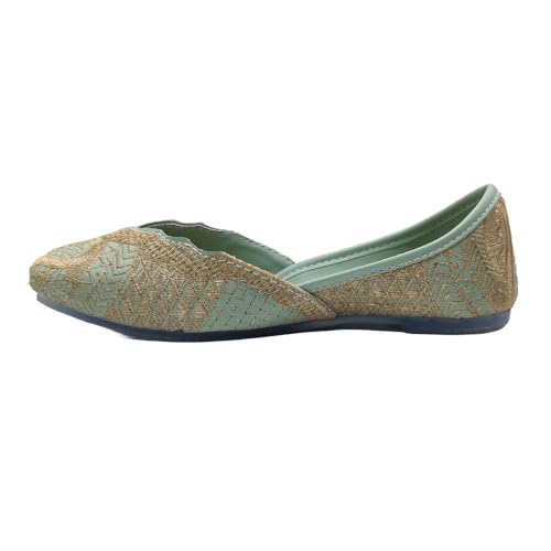 Pluxh Women’s Net Embroidered Ethnic Jutti Flats | Soft Cushion Slip-On Traditional Footwear for Daily & Occasion Wear| 4 UK