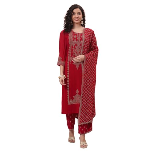 Rangriti Women Polyester Printed Suit Set (RSKASSORTED17094AW22PNK_Pink