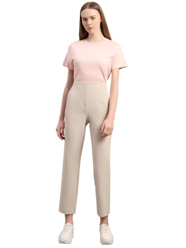 VERO MODA Women's Straight Fit High-Rise Beige Pants