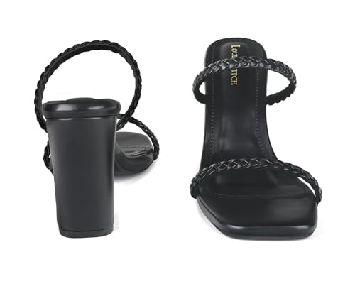 LOUIS STITCH Women's Fashion Slip-On Block Heel Sandals | Open Toe Black Stylish Mule Heel Sandal for Ladies | LSOF-LDBH-WEVSTJB| (UK-8)