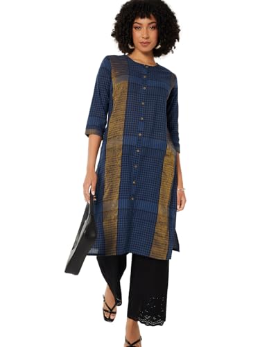Max Women Checked Straight Kurta (Blue_M)