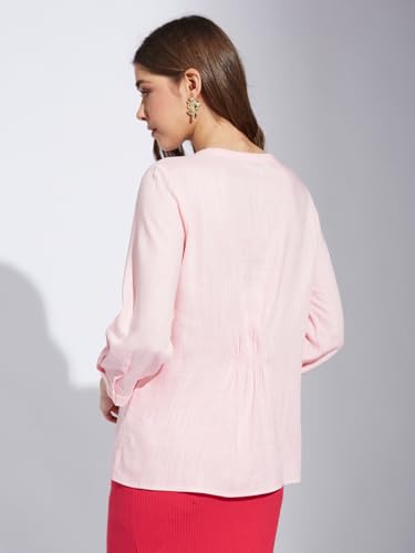 Latin Quarters Women Pink Round Neck 3/4th Sleeve Solid Tunic Blouse_XL