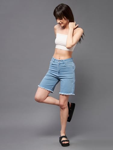 Miss Chase Women's Regular High Rise Above Knee Stretchable Denim Shorts (MCSS22DEN09-06-158-38, Light Blue, 38)