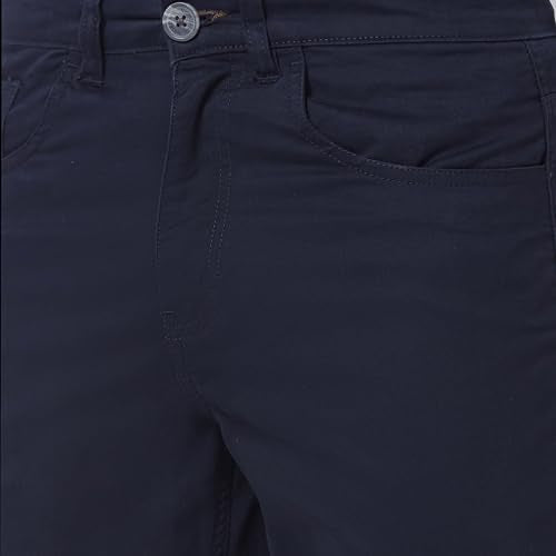 Giordano Men's Mid Rise Slim Fit Regular Length Solid 5 Pockets Navy Blue Chinos Trouser