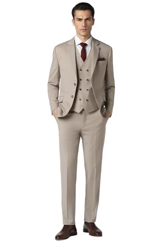 Van Heusen Men Beige Solid Slim Fit Formal Four Piece Suit