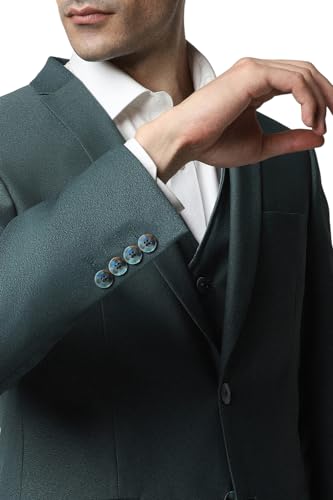 Men Green Textured Slim Fit Wedding Three Piece Suit