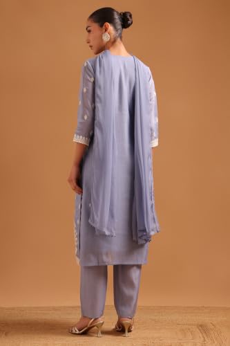 Soch Womens Blue Chanderi Botanical Embroidered Chikankari Embroidery Salwar Suit