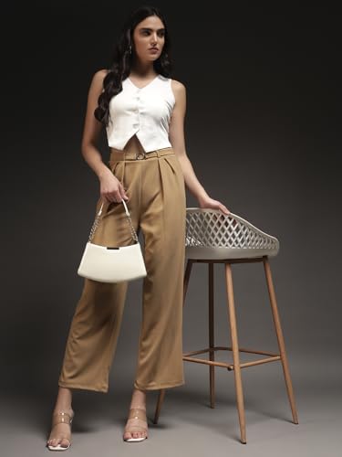 Trend Arrest.ed Women's Button Down Waistcoat Top | V-Neck Tailored Vest | Cropped Modern Blouse (Off-White,S)