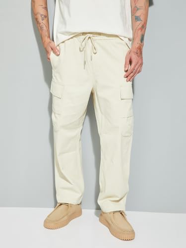 Max URB_N Men Solid Cargo Trousers (White_M)