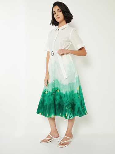 Max Women Printed Shirt Dress (White_M)