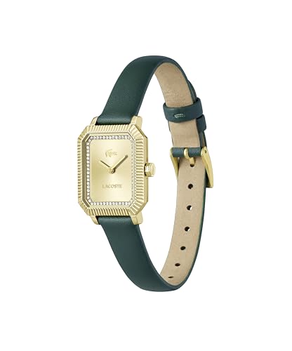 Lacoste Parisienne Qtz Basic Gold Rectangle Dial Women's Watch|Green Leather Material|Green Color Band - 2001442
