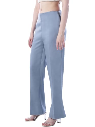 ONLY Women's Solid Flared Mid-Rise Blue Pants