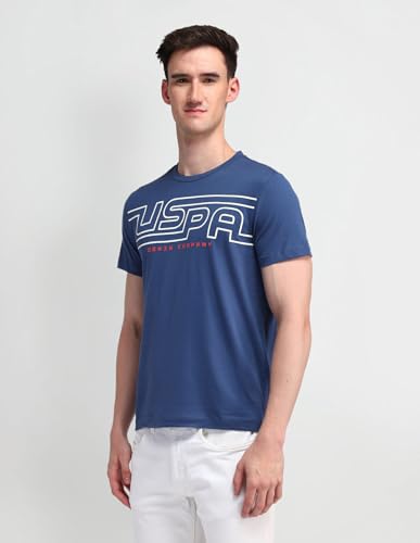 U.S. POLO ASSN. Mens Solid Half Sleeve Brand Carrier Round Neck T-Shirts (UDTSHS1055_Blue_S)