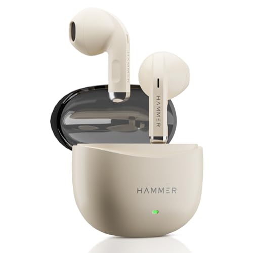 HAMMER Ultra Pods True Wireless Earbuds with in-Built Mic, 100H Standby Time, 1H Charging USB Type-C, 13mm Dynamic Drivers, 50H Playtime, BT v6.0 Connectivity, IPX5 Water Resistant (Beige)
