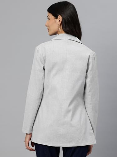 Cottinfab Women Grey Solid Single-Breasted Long Sleeves Casual Blazer