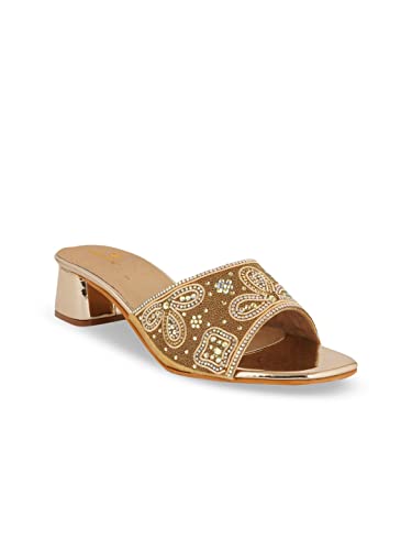 pelle albero Gold-Toned Embellished Party Block Mules PA-GF-46_Gold