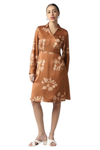 Women Brown Print Knee Length Party Dress