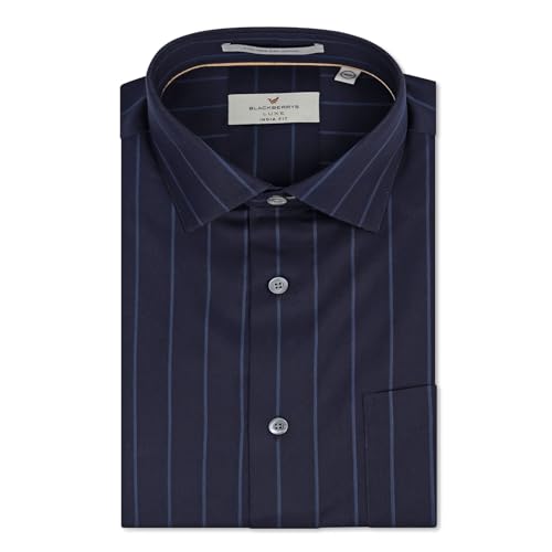 blackberrys Men Cherry Lacquer Luxe India Slim Fit Shirt | Rich Tone Solid Shirt with Full Sleeves, Structured Fit and Elegant Formal Appearance | Size 38, Color Blue