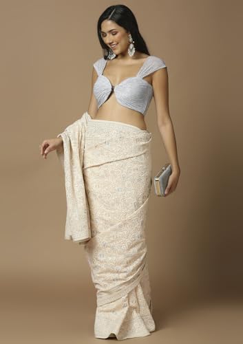 Salwar Studio Women's Silver Shimmer Saree Blouse-RI-0045-SLVR-32