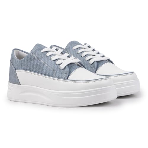 Vendoz Women Casual Denim Blue Sneakers I Cushioned Insole I All Day Comfortable I Lightweight and Stylish Shoes for Girls CNV7018BLU-37