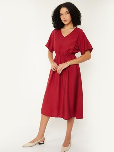 Max Women Solid A-line Dress (Red_M)