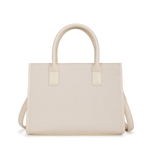 Fastrack Lattice White Satchel Bag | Faux Leather Weave Design | Triple Compartment Satchel with Center Zip Pocket & Organizer Pockets | Dual Carry Handles & Detachable Adjustable Strap