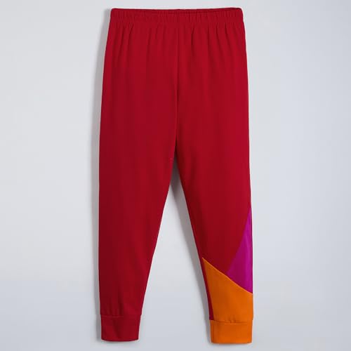 Hopscotch Girls Multi Full Sleeves 2-Pc Colourblock Cotton Jogger Set For Age (3-4 Years)