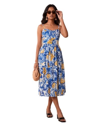 Max Women Printed Midi Dress (Blue_L)
