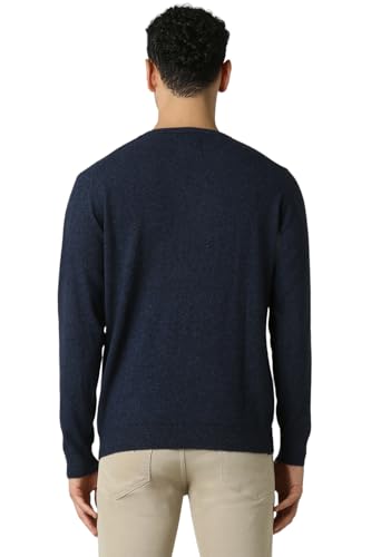 Van Heusen Men Navy Textured V Neck Sweater