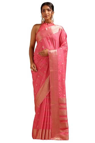 Soch Womens Pink Georgette Ethnic Motifs Zari Woven Saree
