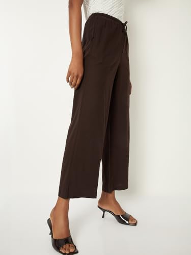 Max Women Solid Wide Leg Trousers (Brown_XL-XXL)